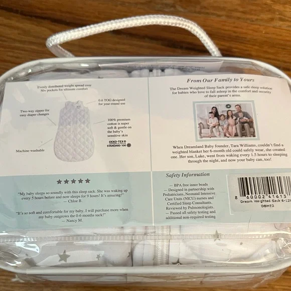Dreamland Baby Weighted Sleep Sack - Classic White - Picture 2 of 2